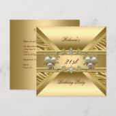 21歳の誕生日 エレガントなゼブラ ゴールドパール ジュエリー 招待状 (正面/裏面)