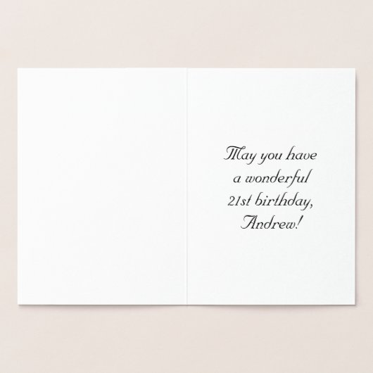 21歳の誕生日:、エレガントスクリプ華美ト、名前をカスタムする 箔カード (内部)