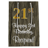 21歳の誕生日：エレガントフェイク金ゴールドルック#,フェイク Wood ミディアムペーパーバッグ (裏面)