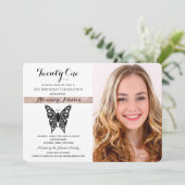 21歳の誕生日 エレガント ピンク ブラック＆ホワイト フォト 招待状 (スタンド正面)