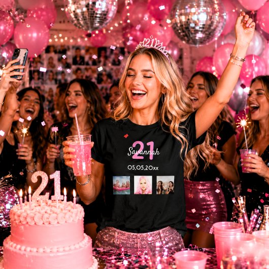 21歳の誕生日 カスタム写真 ピンクモノグラム 女子 Tシャツ