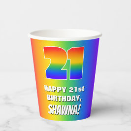 21歳の誕生日：カラフルおもしろいレインボーパターン# 21 紙コップ