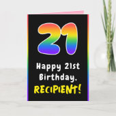 21歳の誕生日：カラフル虹#21,名前をカスタムする カード (正面)