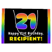 21歳の誕生日：カラフル虹#21,名前をカスタムする ラージペーパーバッグ (裏面)