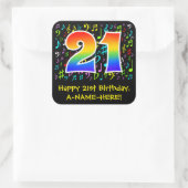 21歳の誕生日:カラフル音楽シンボル、レインボー21 スクエアシール (バッグ)