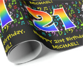 21歳の誕生日：カラフル音楽シンボル、レインボー21 ラッピングペーパー (ロールコーナー)