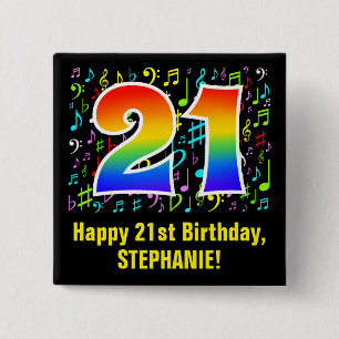 21歳の誕生日：カラフル音楽シンボル、レインボー21 缶バッジ