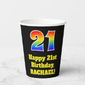 21歳の誕生日:カラフル,おもしろい,エキサイティング, Rainbow 21 紙コップ (裏面)
