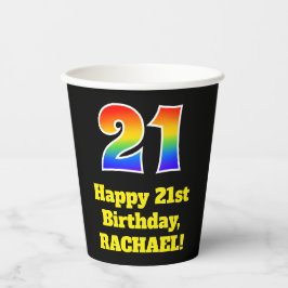 21歳の誕生日：カラフル,おもしろい，エキサイティング， Rainbow 21 紙コップ