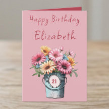 21歳の誕生日 ガーベラの花 名前入り ピンク