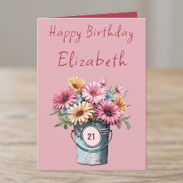 21歳の誕生日 ガーベラの花 名前入り ピンク カード