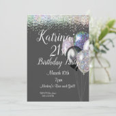 21歳の誕生日、グリッター誕生日招待状 招待状 (スタンド正面)