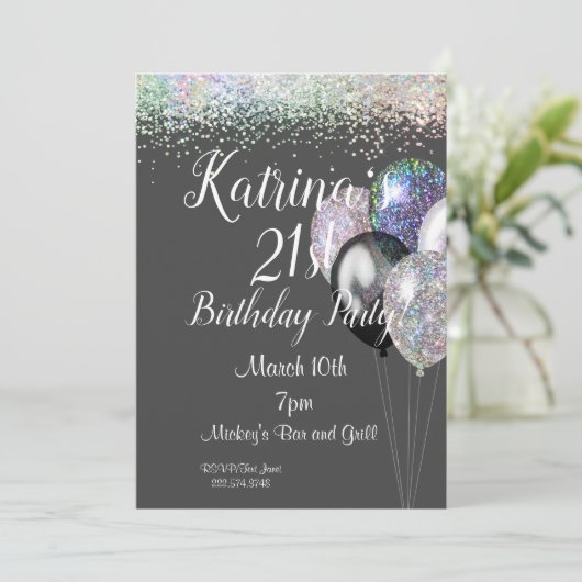 21歳の誕生日、グリッター誕生日招待状 招待状 (スタンド正面)