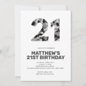 21歳の誕生日、グレー迷彩柄 パーソナライズされた 招待状 (正面)