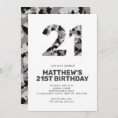21歳の誕生日、グレー迷彩柄 パーソナライズされた 招待状 (正面/裏面)