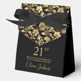 21歳の誕生日 ゴールドの花のギフトボックス フェイバーボックス