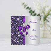 21歳の誕生日 シルバーグリッター 紫色 ダイヤモンド リボン 招待状 (スタンド正面)