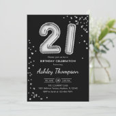 21歳の誕生日 – シルバー・バルーン・ブラック 招待状 (スタンド正面)