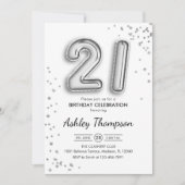 21歳の誕生日 – シルバー・バルーン 招待状 (正面)