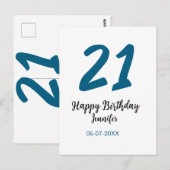21歳の誕生日　シンプルな青い文字 ポストカード (正面/裏面)
