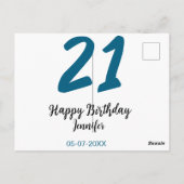 21歳の誕生日　シンプルな青い文字 ポストカード (裏面)