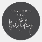 21歳の誕生日 シンプル ミニマル フラット ブラック ラウンドシール (正面)