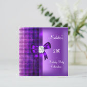 21歳の誕生日 シークインズ 紫 ダイヤモンド リボン 招待状 (スタンド正面)