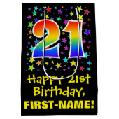 21歳の誕生日：スターカラフルパターン&レインボー21 ミディアムペーパーバッグ (裏面)