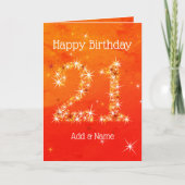 21歳の誕生日 – スターナンバースレッドオレンジ輝き年齢21 カード (正面)