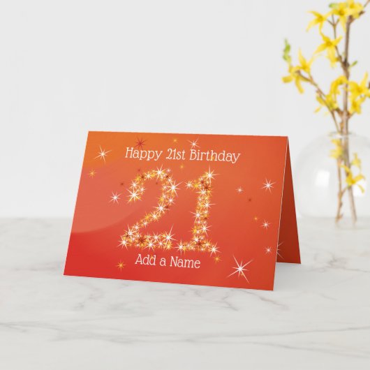21歳の誕生日 – スター番号 – 赤 – 年齢21カード カード (黄色い花)