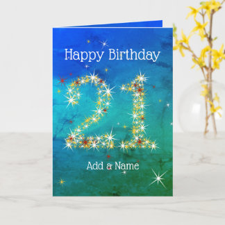 21歳の誕生日 – スター番号 – 青緑 – 年齢21 カード