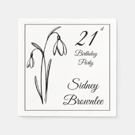 21歳の誕生日 スノードロップの花 ブラック&ホワイト スタンダードカクテルナプキン