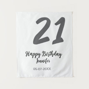 21歳の誕生日 テンプレート 黒 名前 日付 年 タペストリー