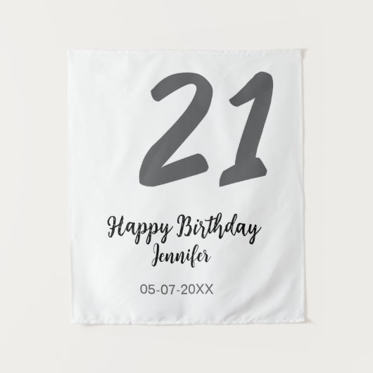 21歳の誕生日 テンプレート 黒 名前 日付 年 タペストリー (正面)