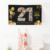 21歳の誕生日 ナンバー21 フォトコラージュ ブラック ゴールド 横断幕 (インサイチュ)