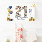 21歳の誕生日 ナンバー21 フォトコラージュ ホワイトゴールド 横断幕 (インサイチュ)