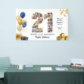 21歳の誕生日 ナンバー21 フォトコラージュ ホワイトゴールド 横断幕 (トレードショー)