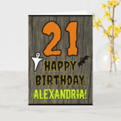 21歳の誕生日:ハロウィン不気味テーマ、名前をカスタムする カード (黄色い花)