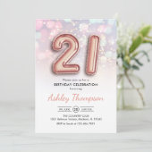 21歳の誕生日 – バラ金ゴールドバルーンPink Lights 招待状 (スタンド正面)