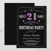 21歳の誕生日 パープルとブラックの黒板 招待状 (正面/裏面)