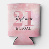 21歳の誕生日 |ピンクのハート21と法律 缶クーラー (正面)