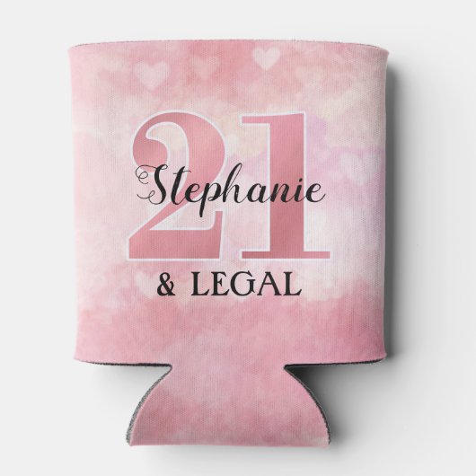 21歳の誕生日 |ピンクのハート21と法律 缶クーラー (裏面)