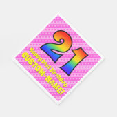 21歳の誕生日:ピンクストライプのハートとレインボー# 21 スタンダードランチョンナプキン (角)