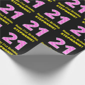 21歳の誕生日:ピンクストライプのハートと誕生日"21" +名前 ラッピングペーパー (角)