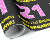 21歳の誕生日:ピンクストライプのハートと誕生日"21" +名前 ラッピングペーパー (ロールコーナー)