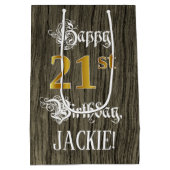 21歳の誕生日：フェイク金ゴールドルック&ウッドフェイクパターン ミディアムペーパーバッグ (裏面)