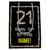 21歳の誕生日：フローラ花数，名前をカスタムする ミディアムペーパーバッグ (裏面)