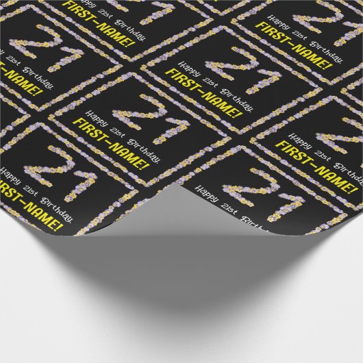 21歳の誕生日：フローラ花数，名前をカスタムする ラッピングペーパー (角)