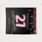 21歳の誕生日 ブラックピンク フォトブース背景 タペストリー (正面(横))