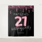 21歳の誕生日 ブラックピンク フォトブース背景 タペストリー (正面)